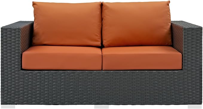Modway Sojourn Wicker Rattan Outdoor Patio Sunbrella Fabric Loveseat in Canvas - Image 7