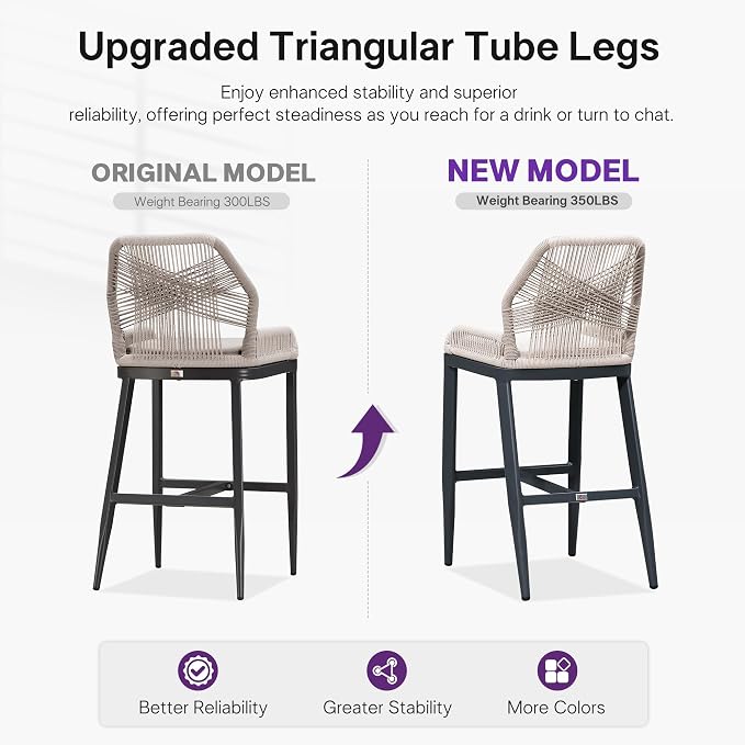 PURPLE LEAF Bar Stool 1 Piece Outdoor Bar Height Metal Stool Modern Wicker - Image 4