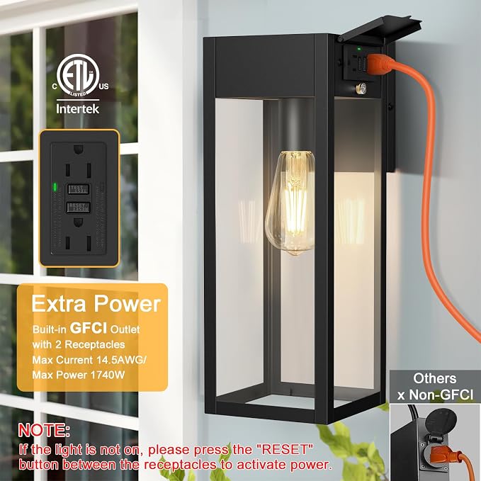 Large Porch Light with GFCI Outlet, 15 Inch Outdoor Light with Outlet Built-in - Image 2