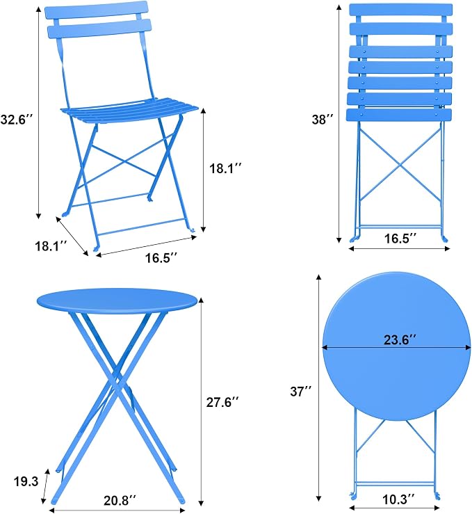 GarveeLife 3-Piece Folding Bistro Set, Foldable Patio Furniture Set - Image 9