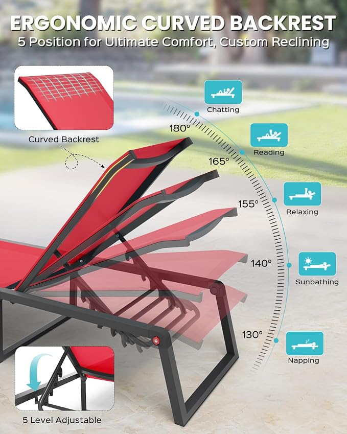 Aluminum Chaise Lounge Chair Outdoor, Foldable & Assembly Free Patio Pool - Image 4