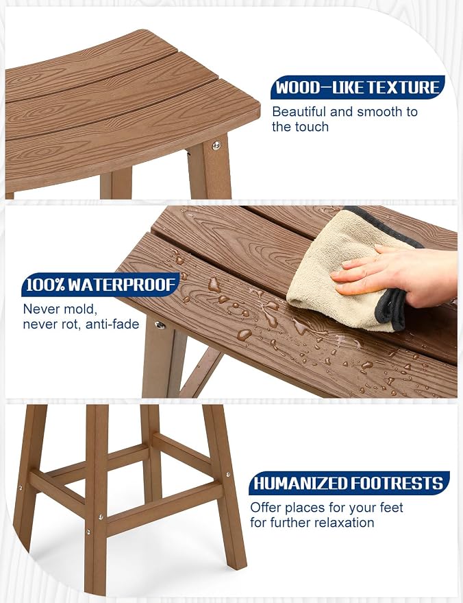 Weatherproof Bar Stools Set of 2, Saddle Seat, Bar Height Stools - Image 8