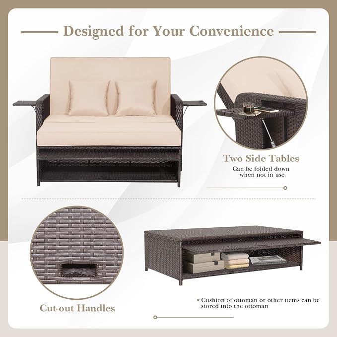 HAPPYGRILL Patio Rattan Wicker Daybed - Image 3