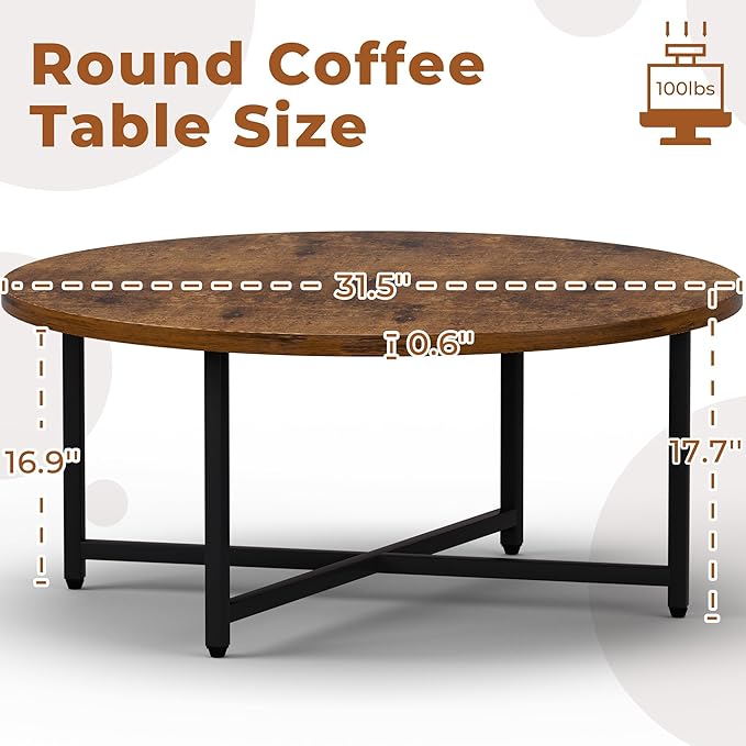 Coffee Table, 31.5" Large Round Coffee Table - Image 3