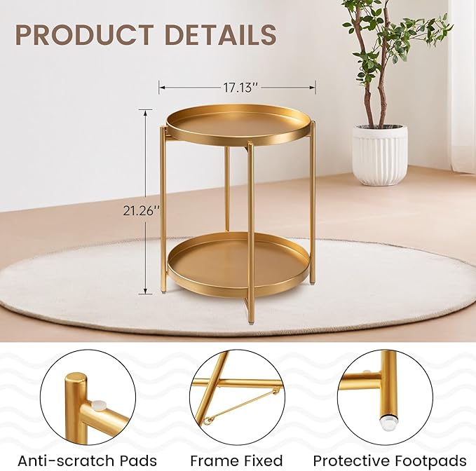 danpinera 2-Tier End Table, Outdoor Side Table, Metal Round Desk - Image 3
