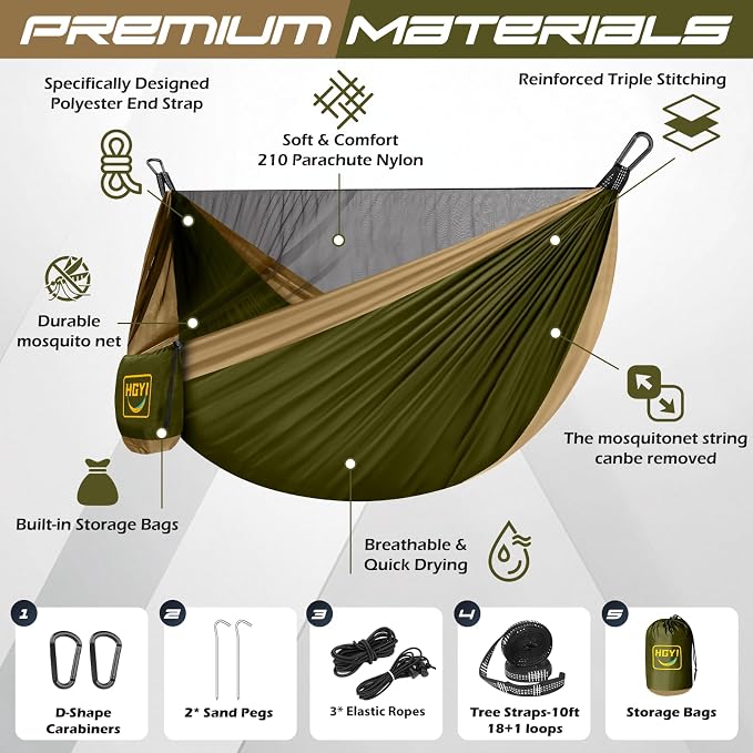 Camping Hammock Mosquito Net, Double & Single Portable Hammocks Hammocks - Image 2