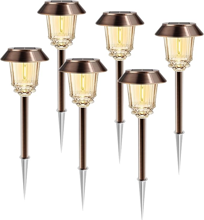 Solar Lights Outdoor Waterproof, 6 Pack Bronze Pathway Lights by Home