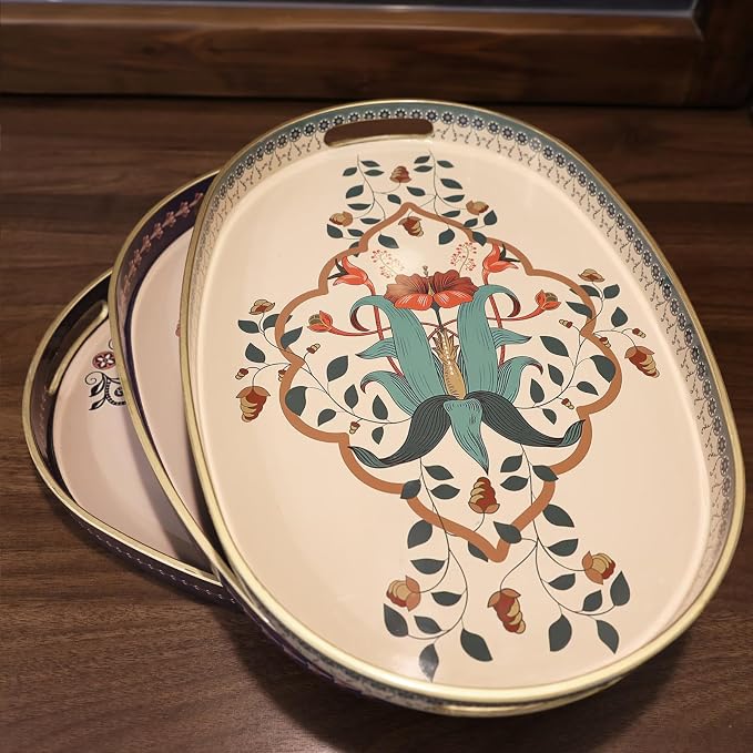 Oval Plastic Serving Tray with Handles, Elegant Decorative Tray - Image 7