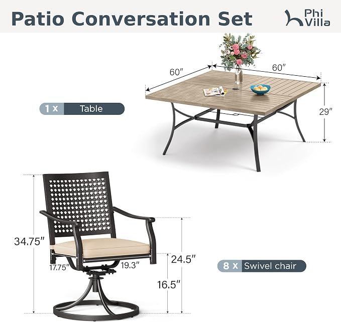 PHI VILLA 9 Pieces Outdoor Dining Set - Image 9