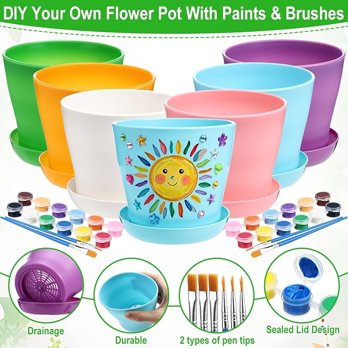 24 Set Garden Plastic Paintable Flower Pot Craft Kit 4" Starter Pots DIY - Image 3