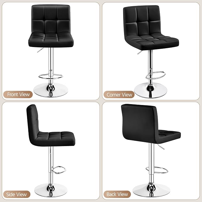 Yaheetech Single Bar Stool, Adjustable PU Leather Swivel Barstools, Modern - Image 7