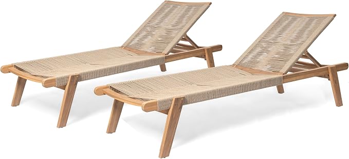 Christopher Knight Home Set of 2 Outdoor Patio Wood Adjustable Chaise Lounges - Image 6