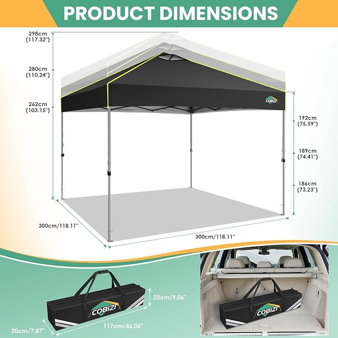COBIZI 10x10 Pop Up Canopy Tent, Outdoor Party Tent Without Sidewall One Push - Image 3