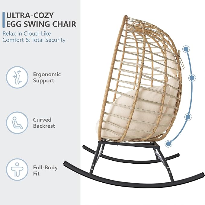 SWITTE Double Wicker Egg Rocking Chair Outdoor, Indoor Egg Swing Loveseat - Image 7