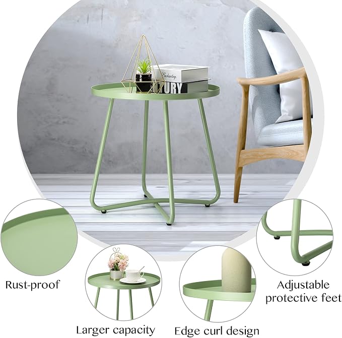 danpinera Outdoor Side Tables, Weather Resistant Steel Patio Small Round - Image 5