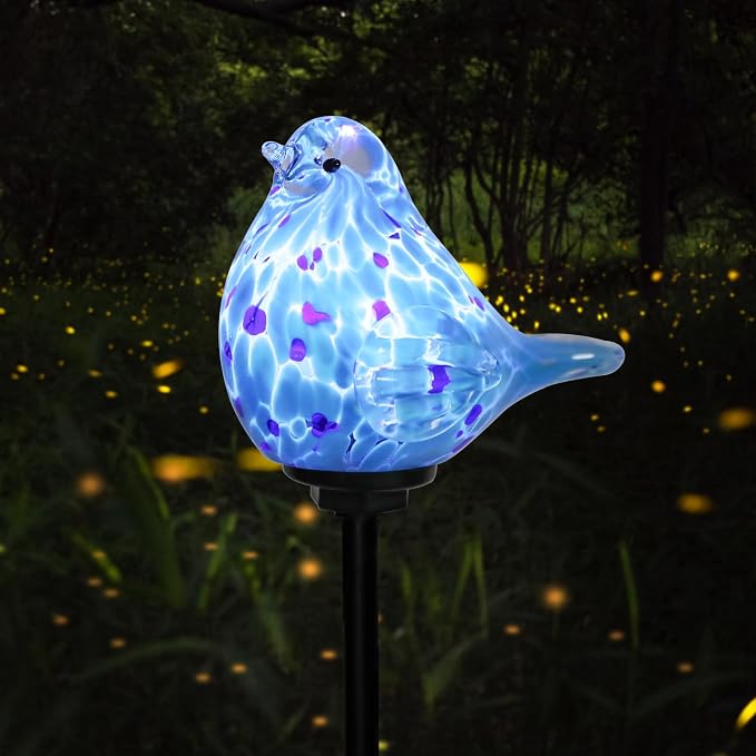 Afirst Decorative Solar Lights Outdoor Solar Bluebird Stake Lights Hand Blown - Image 7