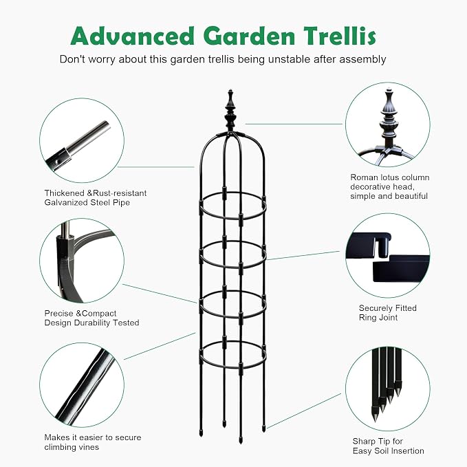 Trellis for Climbing Plants Outdoor 1Pcs Garden Obelisk 6Ft, Metal Pipe Tomato - Image 3