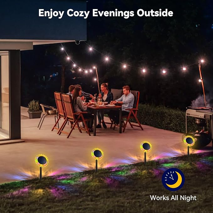 Outdoor Solar Lights, 4 Pack Upgraded Solar Sunflower Lights, Ground/Wall - Image 7