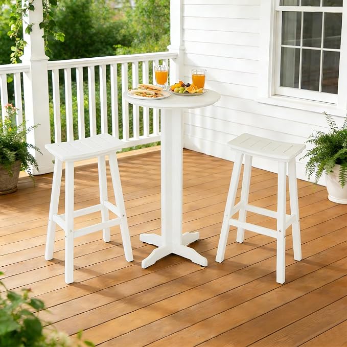 3-Piece Outdoor Bar Table Set, HDPE Patio Dining Set, 1 Round Bar Table & 2 Bar - Image 2
