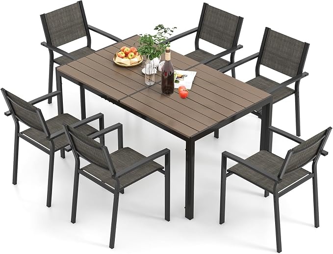 Tangkula 7 Piece Outdoor Dining Set, Patio Furniture Set w/ 6 Stackable Chairs by TANGKULA