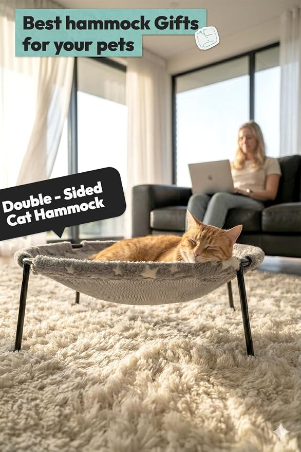 Elevated Cat Bed, Glow-in-The-Dark Fabric Cat Hammock Bed - Image 7