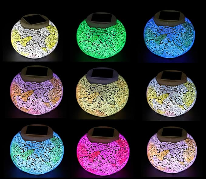 Color Changing Solar Powered Glass Mosaic Ball Led Garden Lights, Rechargeable - Image 2