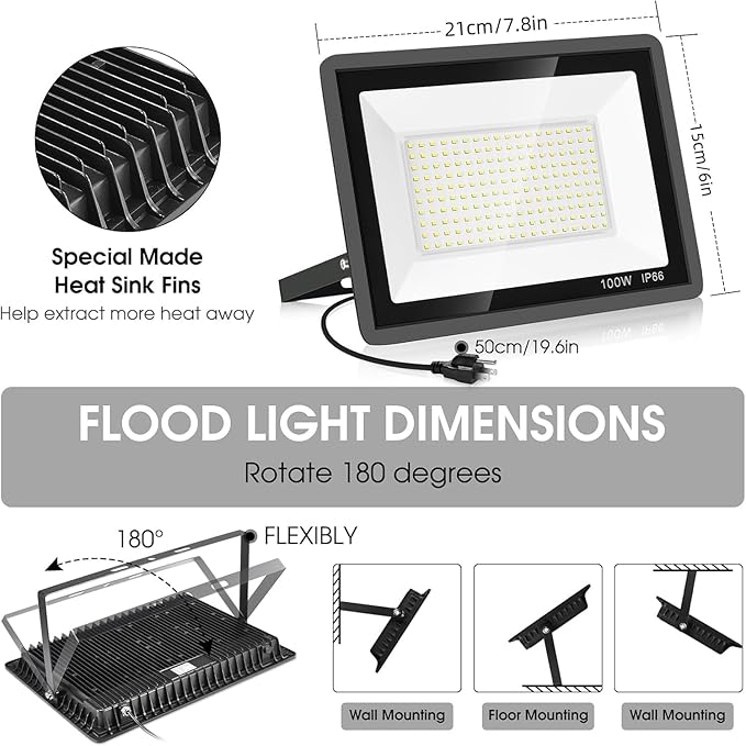 4 Pack 100W LED Flood Light, Super Bright Exterior Security Lights - Image 6