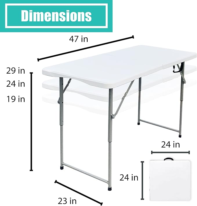 Folding Table 4/6/8 Foot, Foldable Table Adjustable Height Card Table, Indoor - Image 3