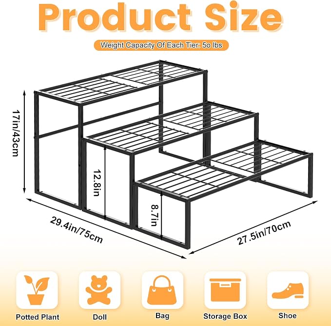 3 Tier Metal Plant Stand Indoor Outdoor, Potted Multiple Flower Pot Holder Rack - Image 2