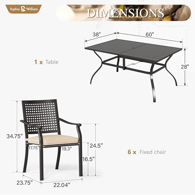 Sophia & William 7 Piece Metal Outdoor Patio Dining Bistro Sets - Image 7