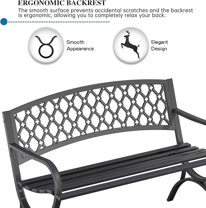 On Shine 50'' Patio Garden Bench, Loveseats Patio Park Bench, Metal Bench - Image 6