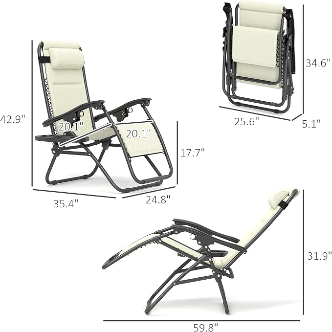 Outsunny Zero Gravity Chairs Set of 2, Reclining Folding Zero Gravity Lounge - Image 3