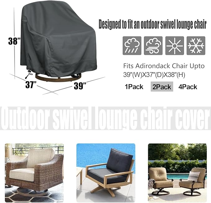 Outdoor Swivel Lounge Chair Cover 2 Pack, Fits to Lawn Patio Chairs, 420D - Image 2