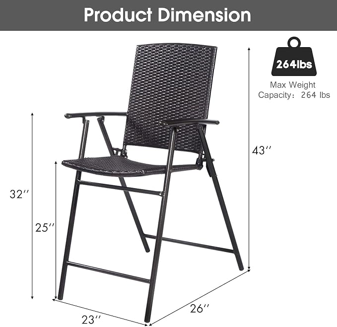LUARANE Folding 4 Pieces Wicker Rattan Chairs, Tall Bar Stool Set - Image 3