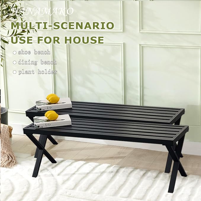 Outdoor Metal Backless Bench Set of 2, Weatherproof Patio Bench - Image 3