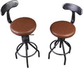 Set of 2 Industrial Leather Bar Stools-Adjustable Swivel Metal Bar Stool-24-30 by LOKKHAN