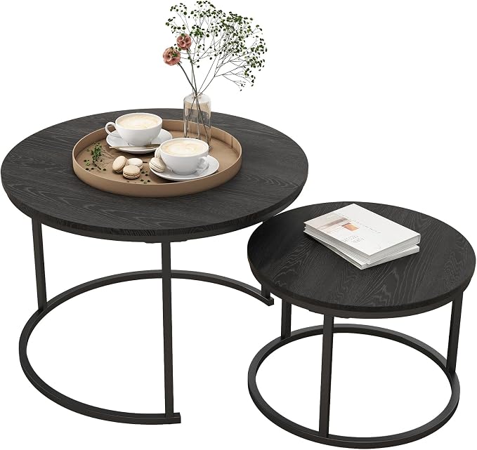 HOJINLINERO Round Coffee Table, Nesting Coffee Table Set of 2, Center Tables - Image 7