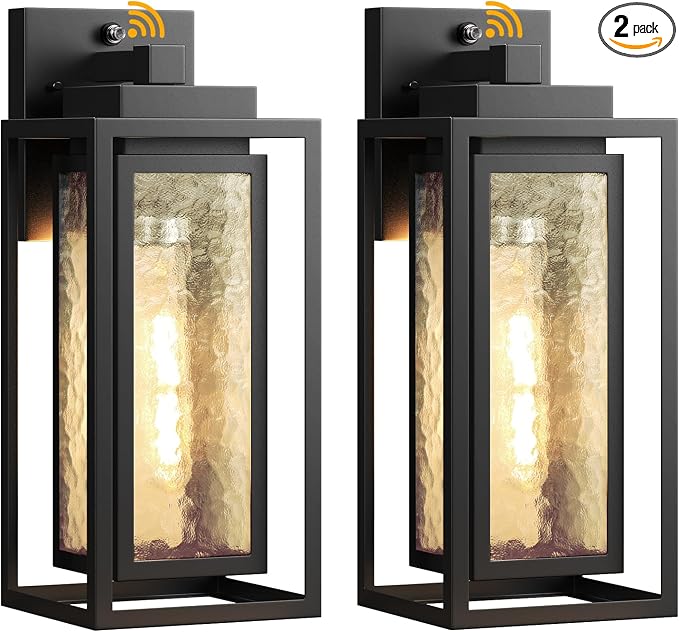 Dusk to Dawn Exterior Porch Light Fixture, Water Ripple Outdoor Wall Lantern by WIHTU