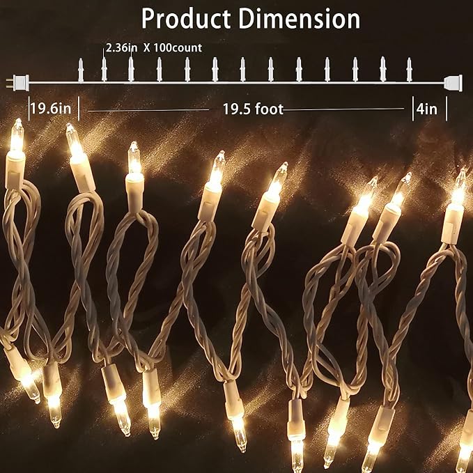 HISHINY Christmas Lights 100 Count Mini Clear Lights 21ft White Wire Christmas - Image 2
