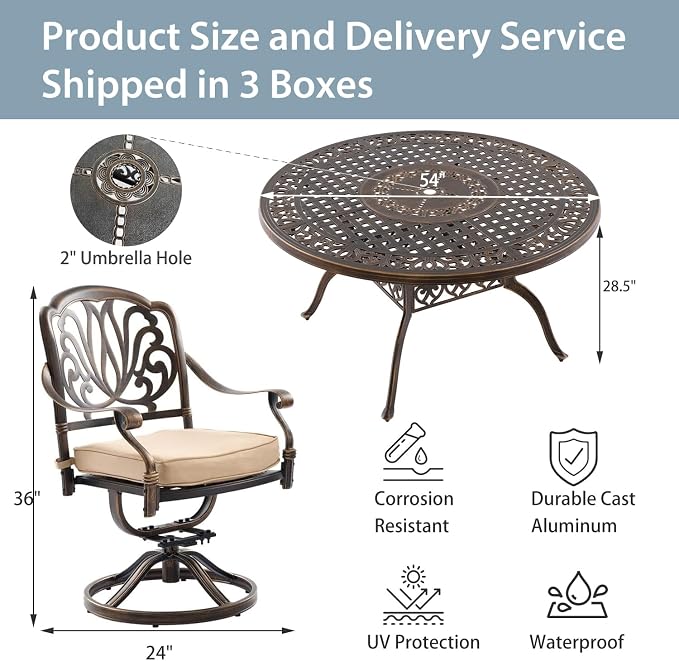 5-Piece Cast Aluminum Patio Furniture, Patio Dining Set - Image 6