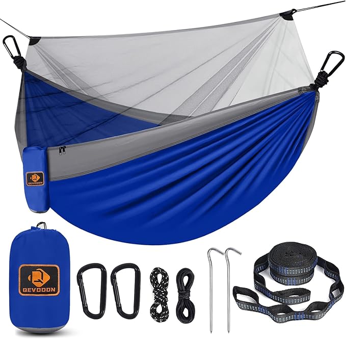 Camping Hammock with Net, Portable Lightweight Double Hammocks with Tree Straps by QEVOOON