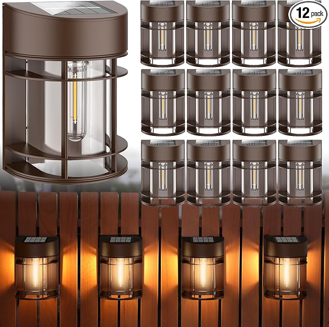 Solar Lights Outdoor, 12 Pack Solar Fence Lights, Waterproof Led Outdoor Solar by DOESLAG