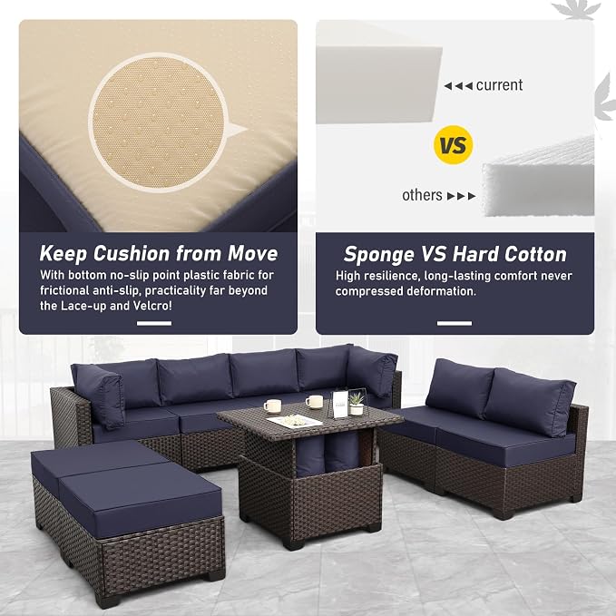 9 Pieces Wicker Patio Furniture Set Outdoor PE Rattan Sectional Conversation - Image 5
