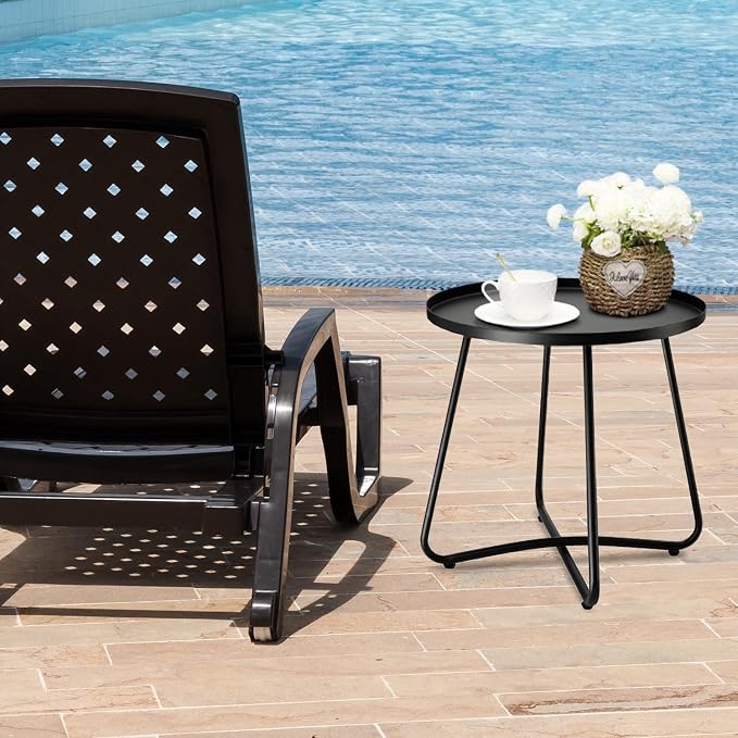 danpinera Outdoor Side Tables, Weather Resistant Steel Patio Side Table - Image 2