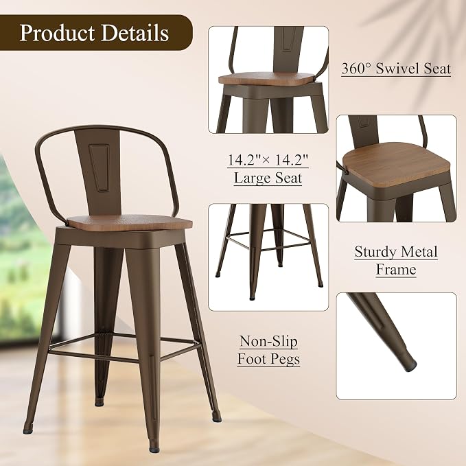 Aklaus Swivel Metal Bar Stools Swivel Modern Farmhouse Bar Chairs - Image 3