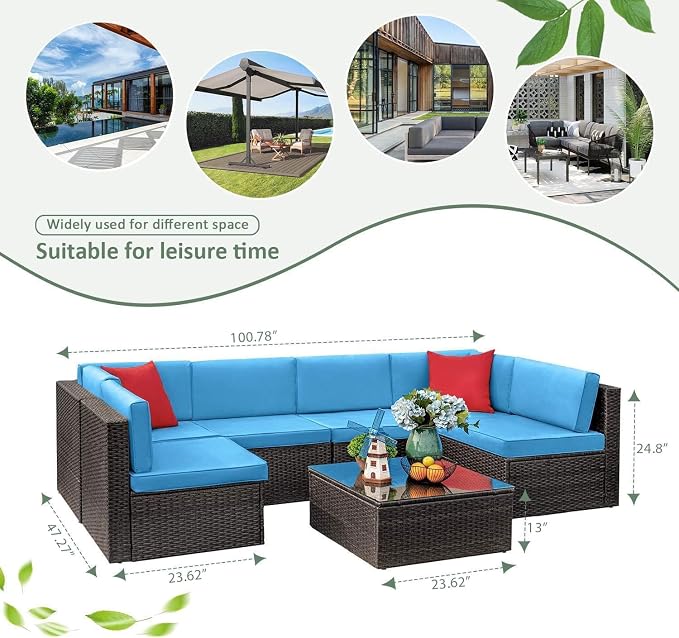 Devoko 7 Pieces Outdoor Sectional Sofa Patio Furniture Sets Manual Weaving - Image 2