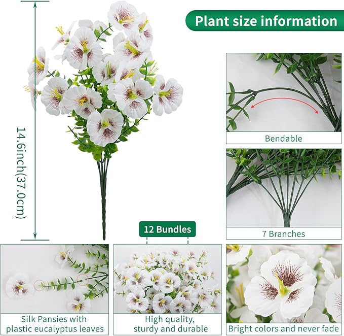 12 Bundles Artificial Pansy Flowers - Image 2