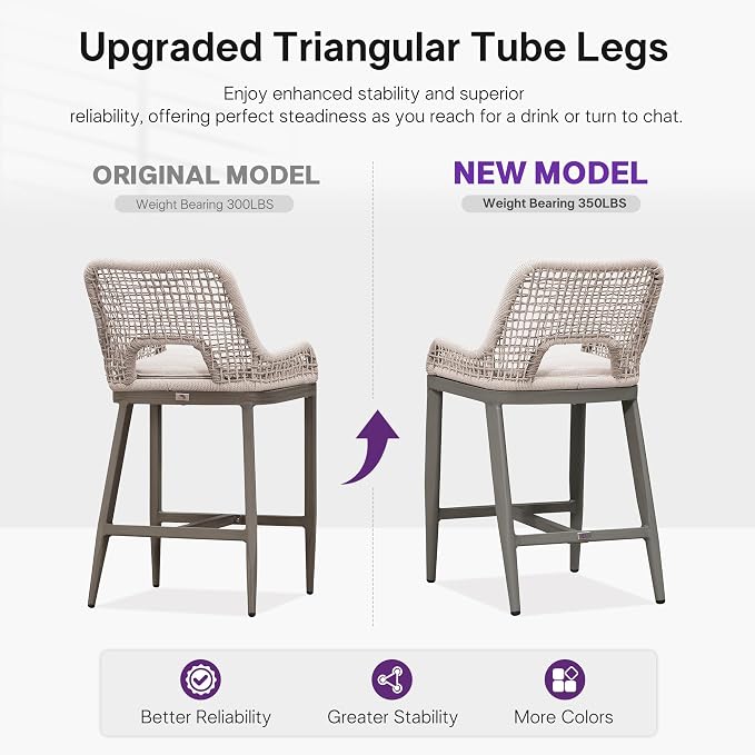PURPLE LEAF Counter Height Bar Stools Set of 4 Outdoor Bar Chair - Image 3