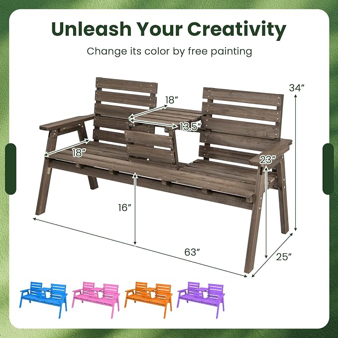 Tangkula Outdoor Fir Wood Bench - Image 3