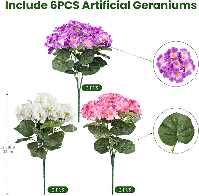 Artificial Geraniums Flowers for Outdoors, 6 Bundles Realistic Silk Fake - Image 2